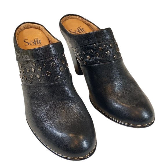 Söfft Heeled Leather Black Mules with Studs - Picture 2 of 14